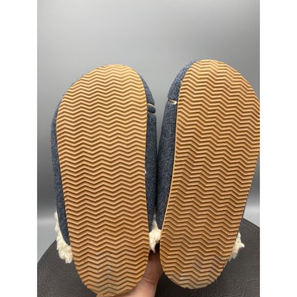 Lands End Womens 7 B Scuff Slippers Owls Felt Slip On Slides Clog Navy Sherpa - Picture 7 of 7